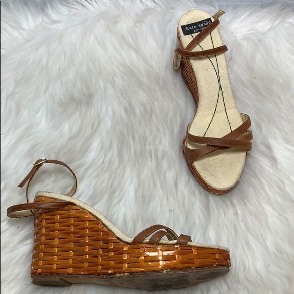 Kate Spade Bamboo Wedge Ankle Strap Sandal Sz 5 - Picture 1 of 6